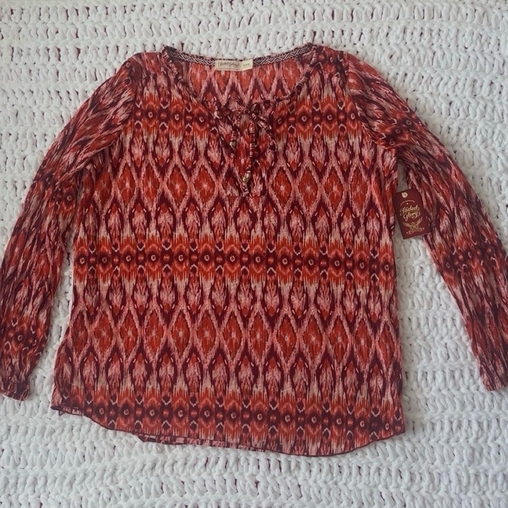 NWT Faded Glory Tribal Blouse – Boho Fall Print (Size M)